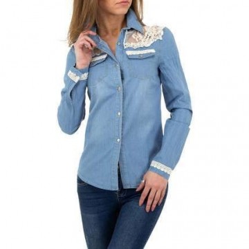 Blouse met wit kant kl a1099 blue